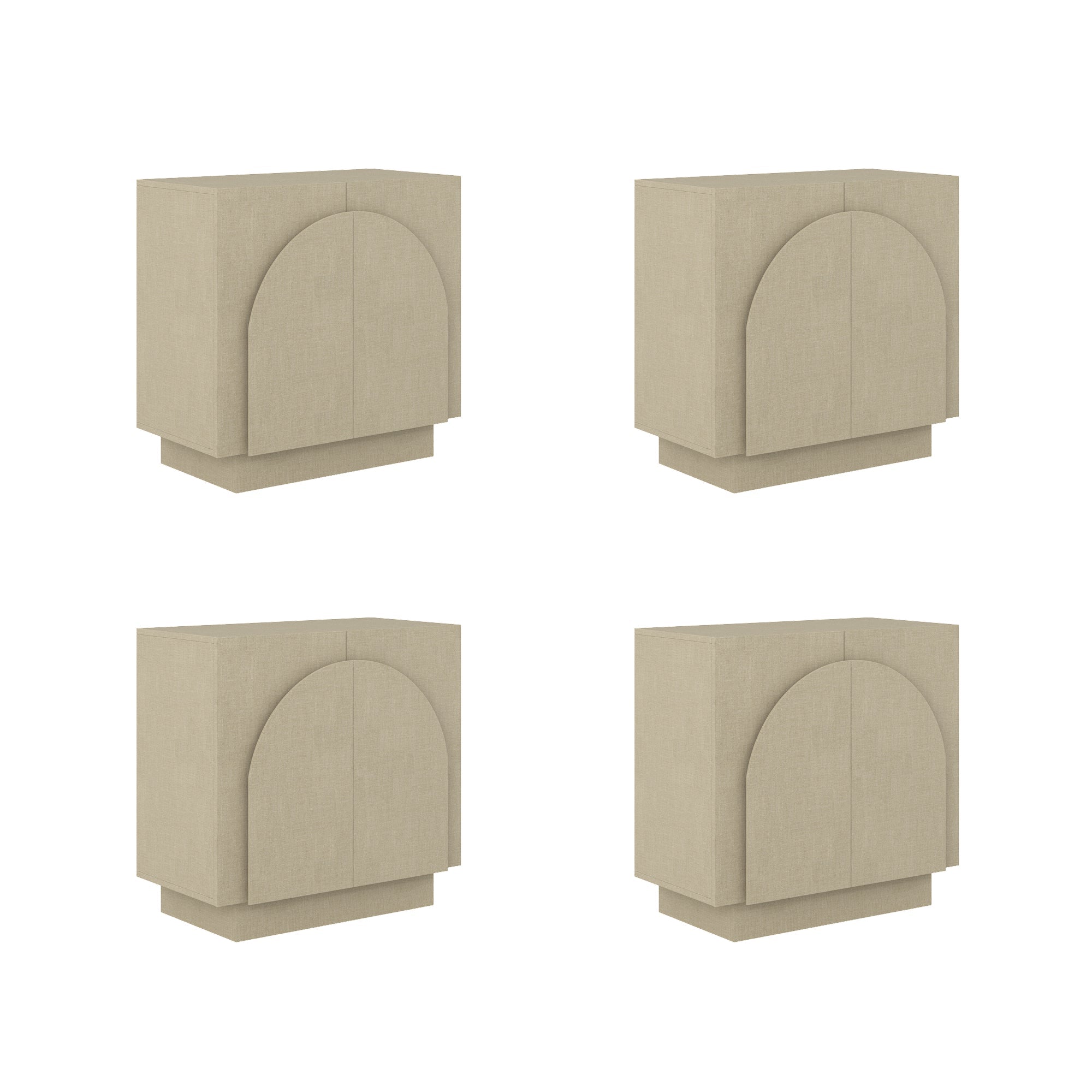 Arched Fabric Wrapped Storage Credenza with Doors Beige (Set of 4)