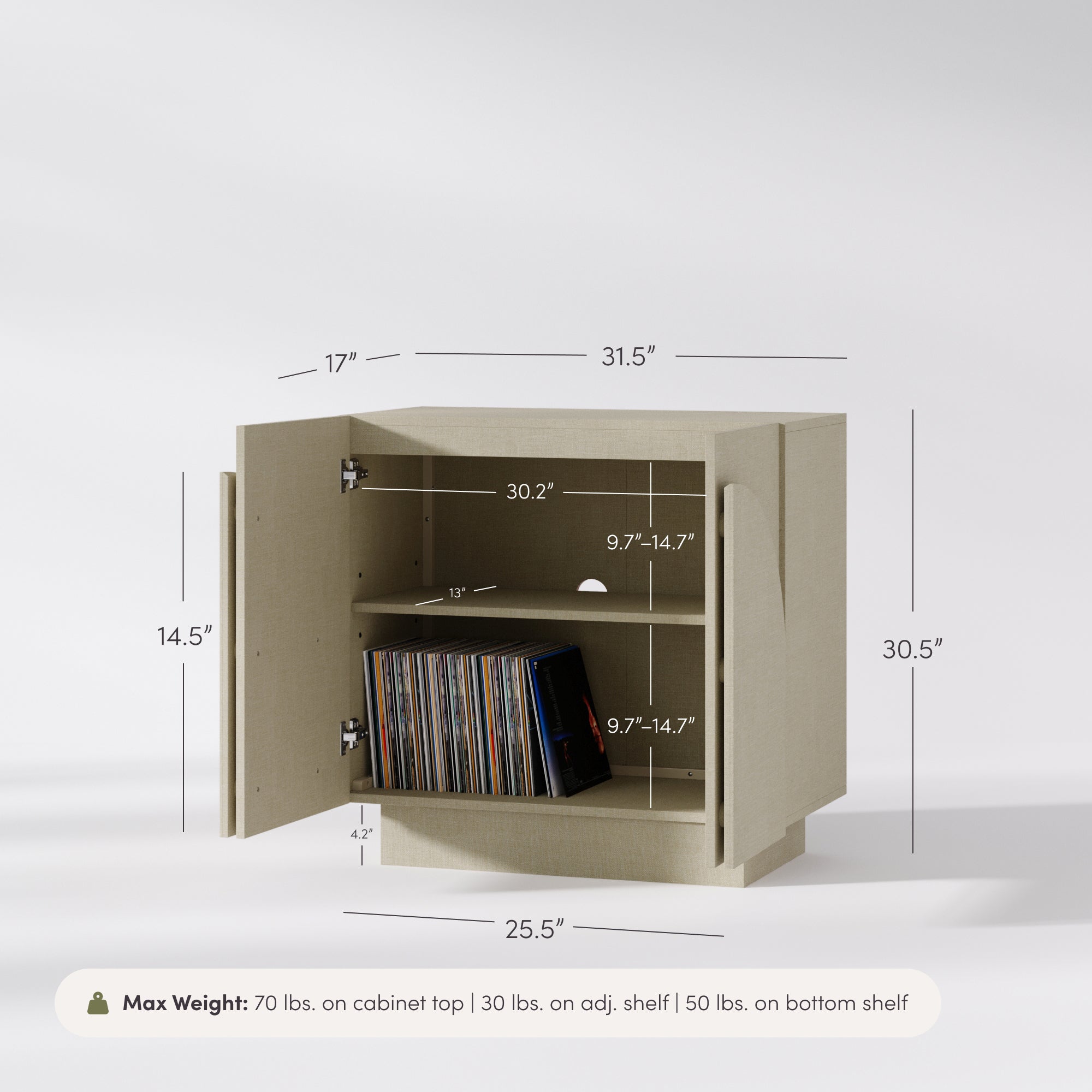 Arched Fabric Wrapped Storage Cabinet Beige Linen