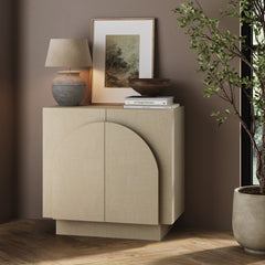 Arched Fabric Wrapped Storage Cabinet Beige Linen