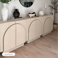 Arched Fabric Wrapped Storage Cabinet Beige Linen