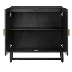 Boho Rattan Arched Door Storage Cabinet Black