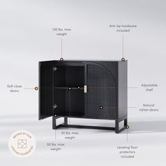 Arched Wooden 2-Door Storage Cabinet Black Rattan
