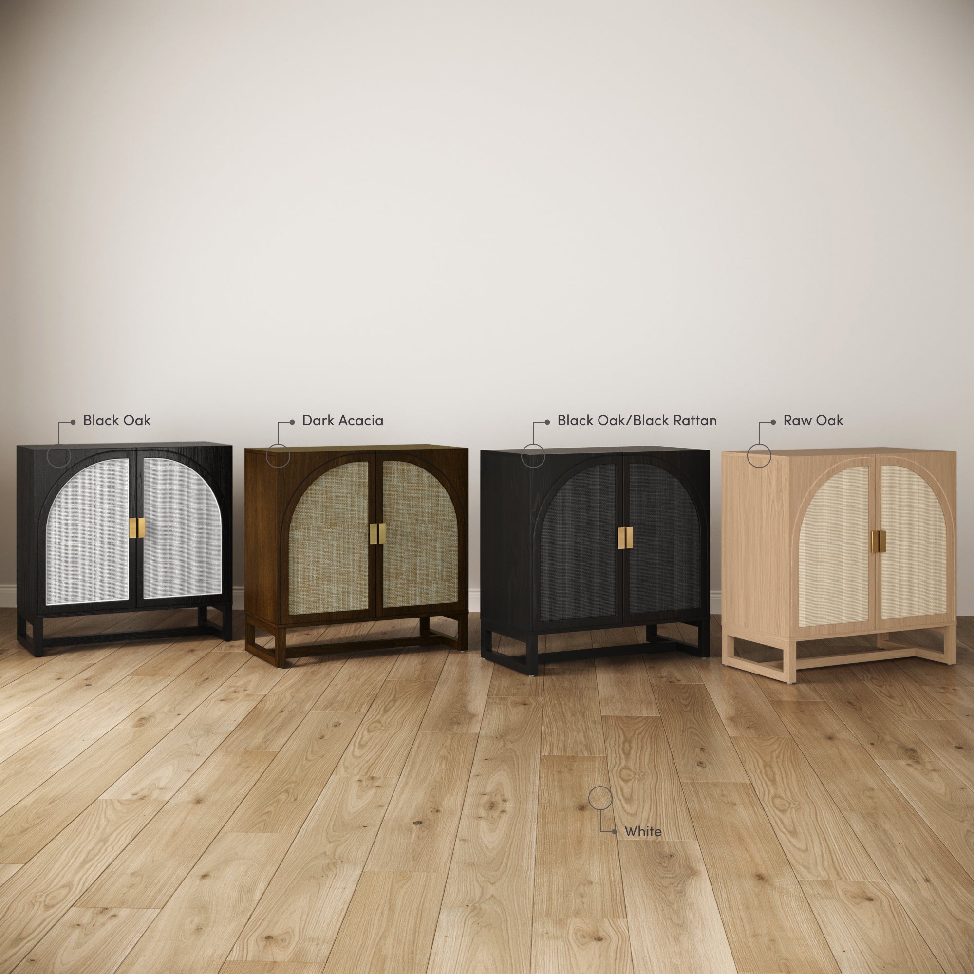 Large Boho Arched Cabinet Credenza Raw Oak (Set of 4)