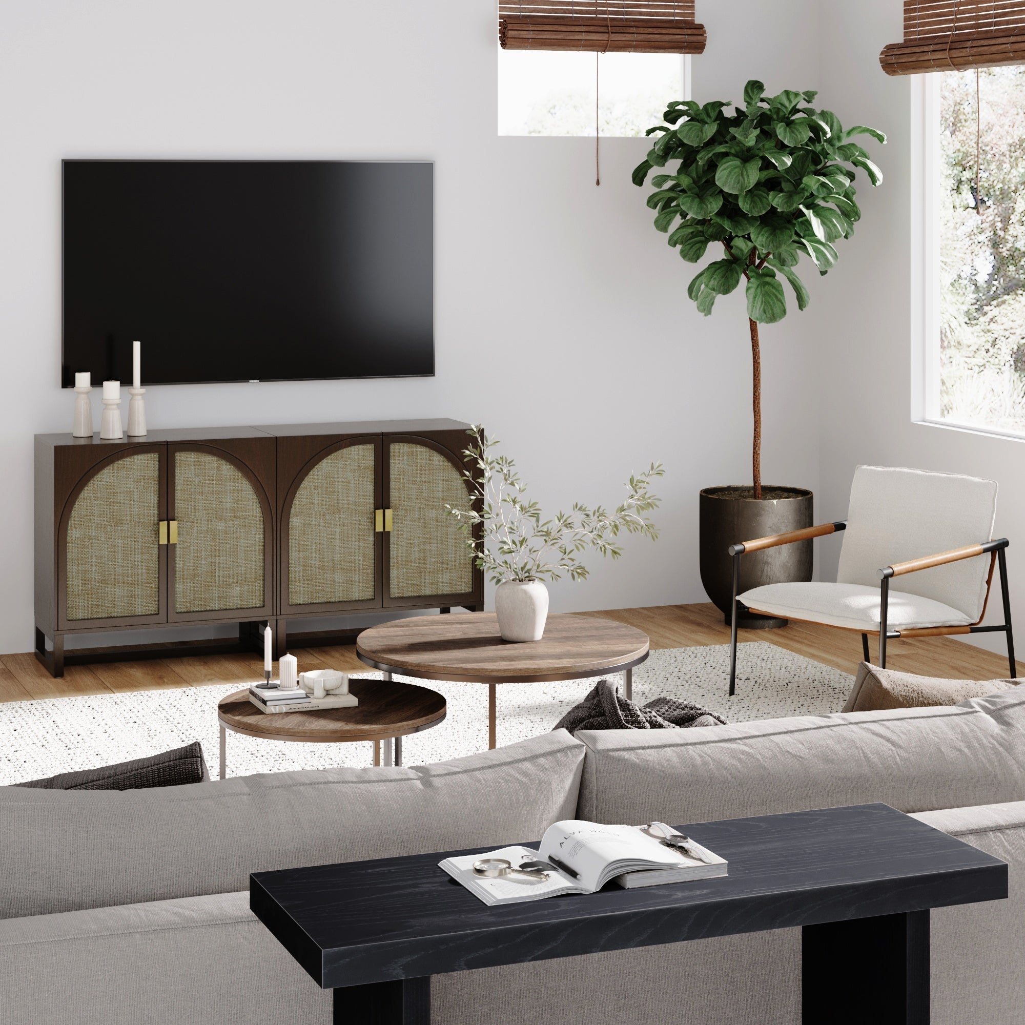 Boho Arched Storage Credenza Dark Acacia (Set of 2)