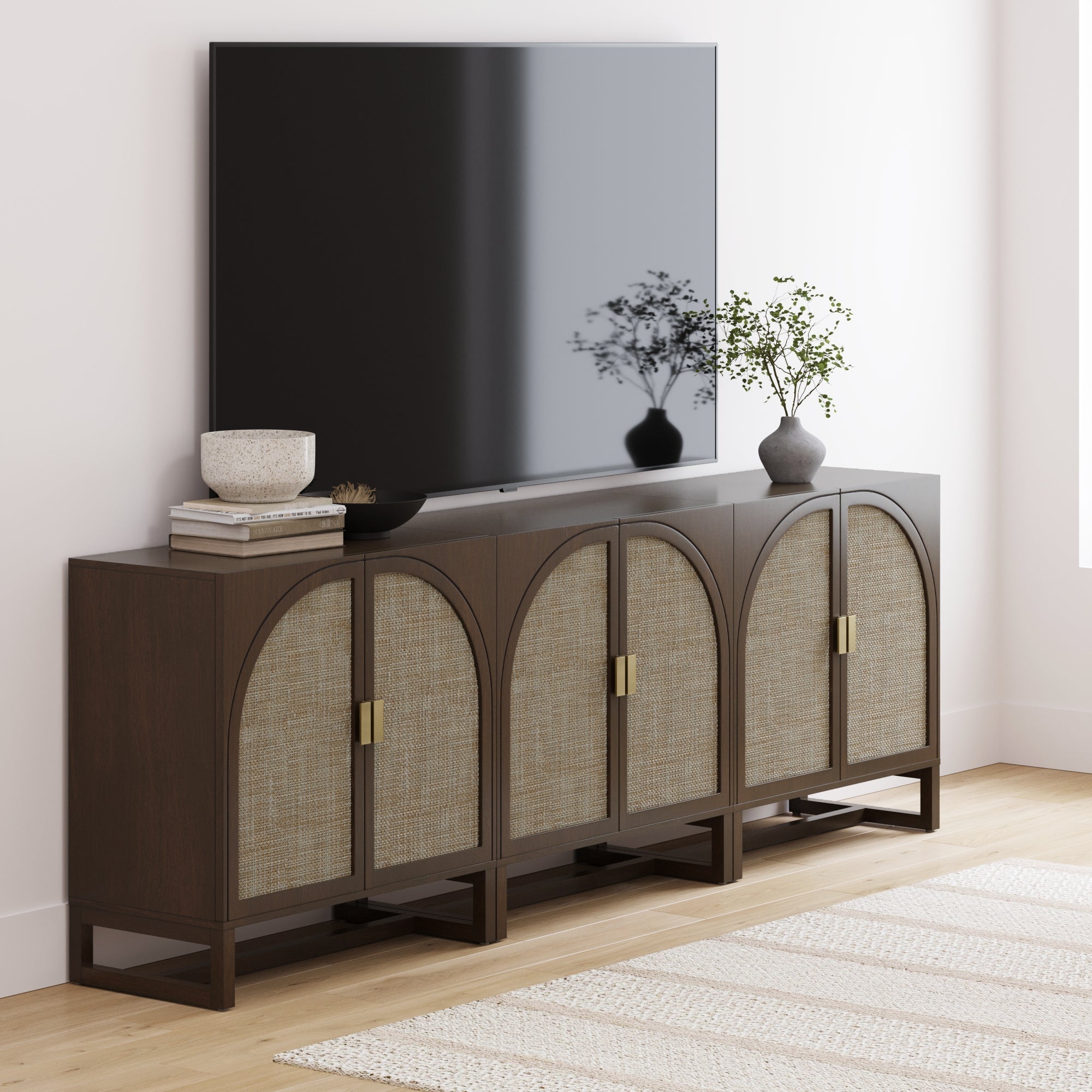 Boho Arched Storage Credenza Dark Acacia (Set of 3)