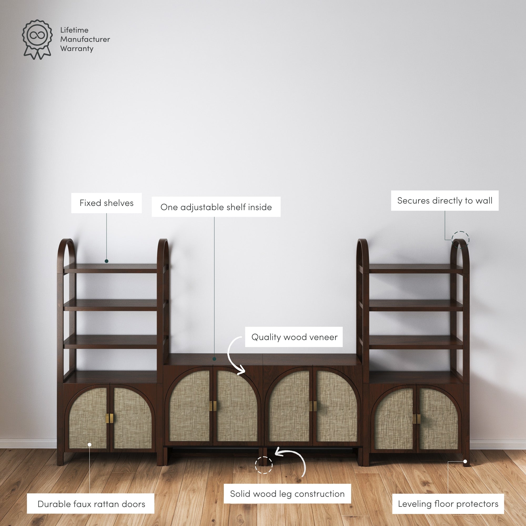 Arched Entertainment Center Wood Dark Acacia
