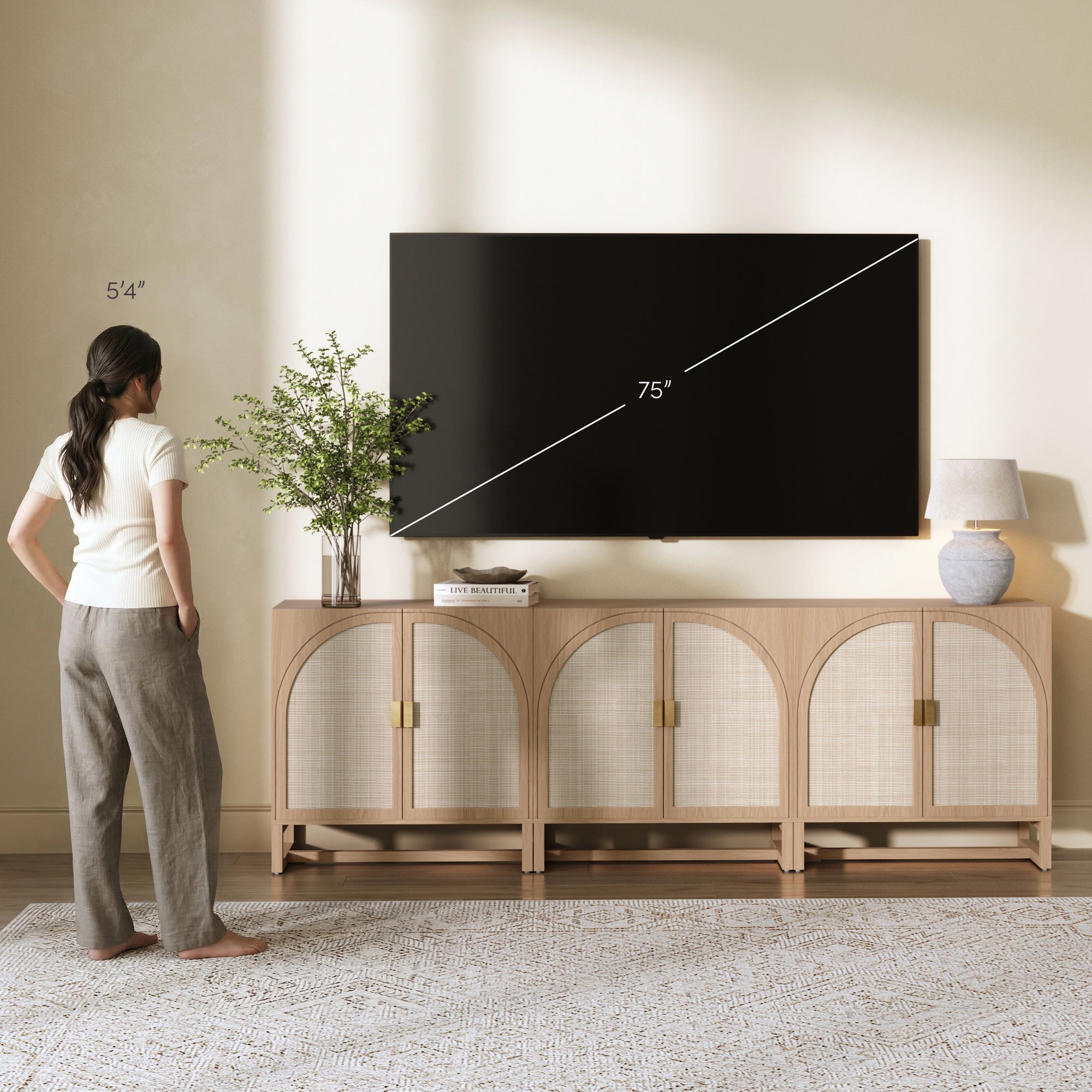 Boho Arched Cabinet Credenza Raw Oak (Set of 3)