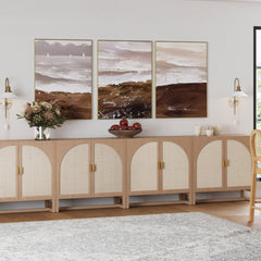 Large Boho Arched Cabinet Credenza Raw Oak (Set of 4)