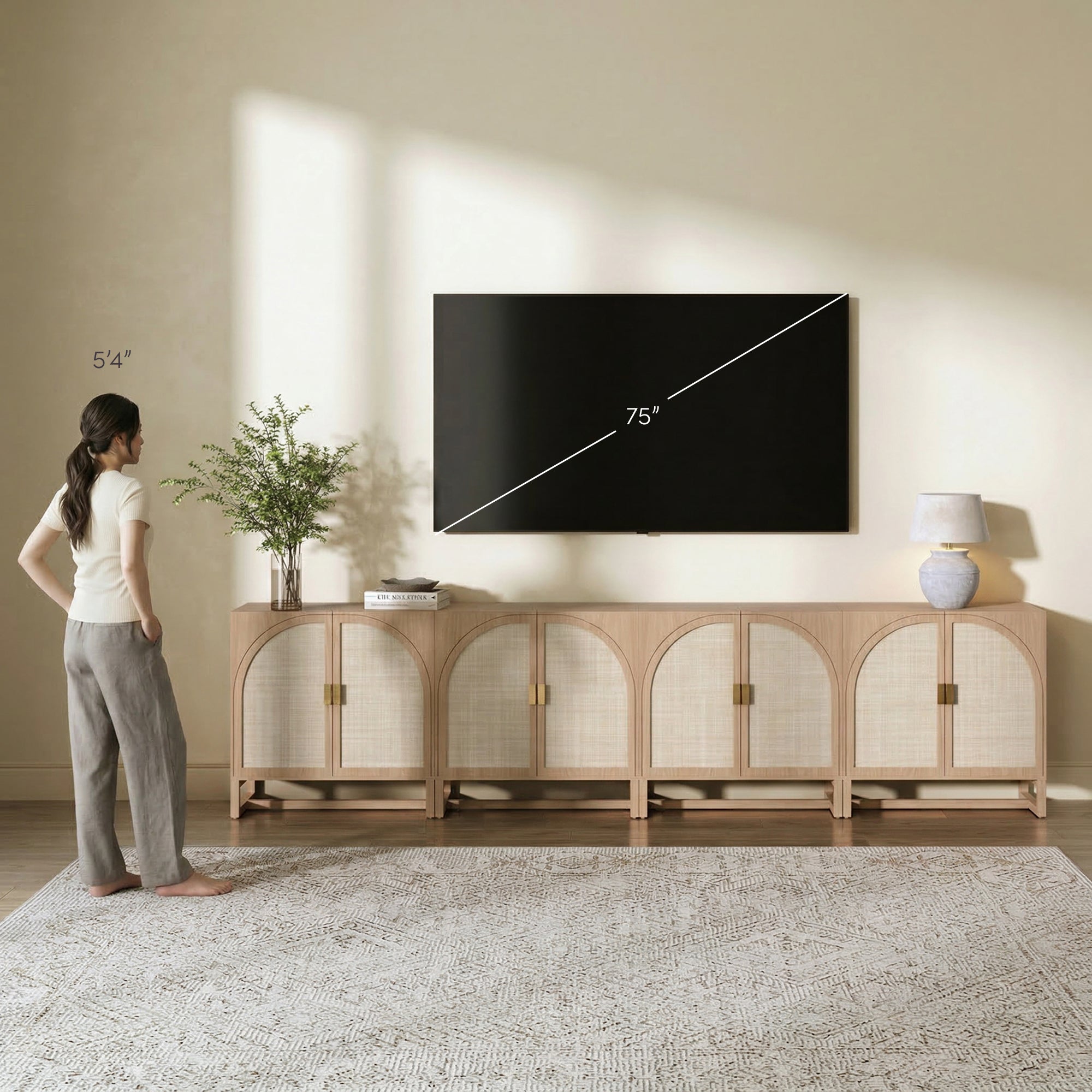 Large Boho Arched Cabinet Credenza Raw Oak (Set of 4)