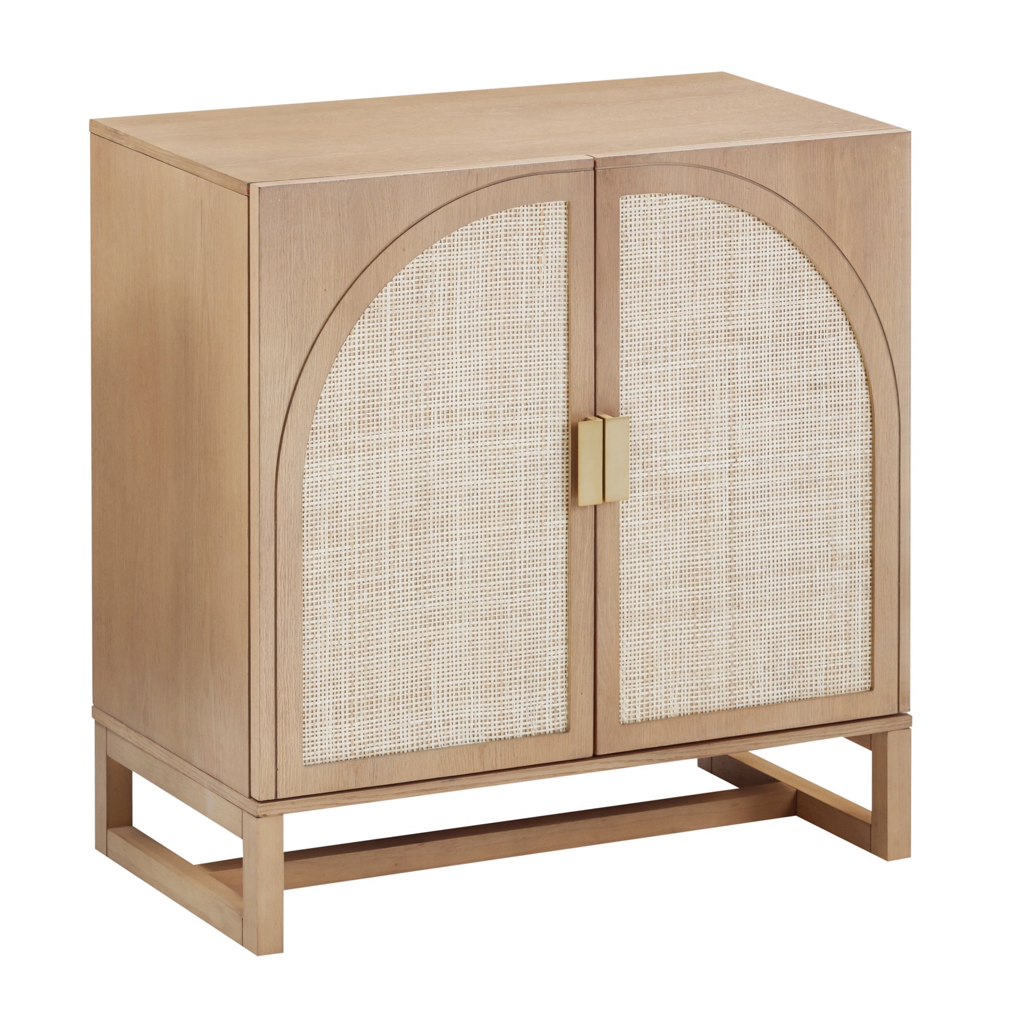 Boho Rattan Arched Door Storage Cabinet Raw Oak