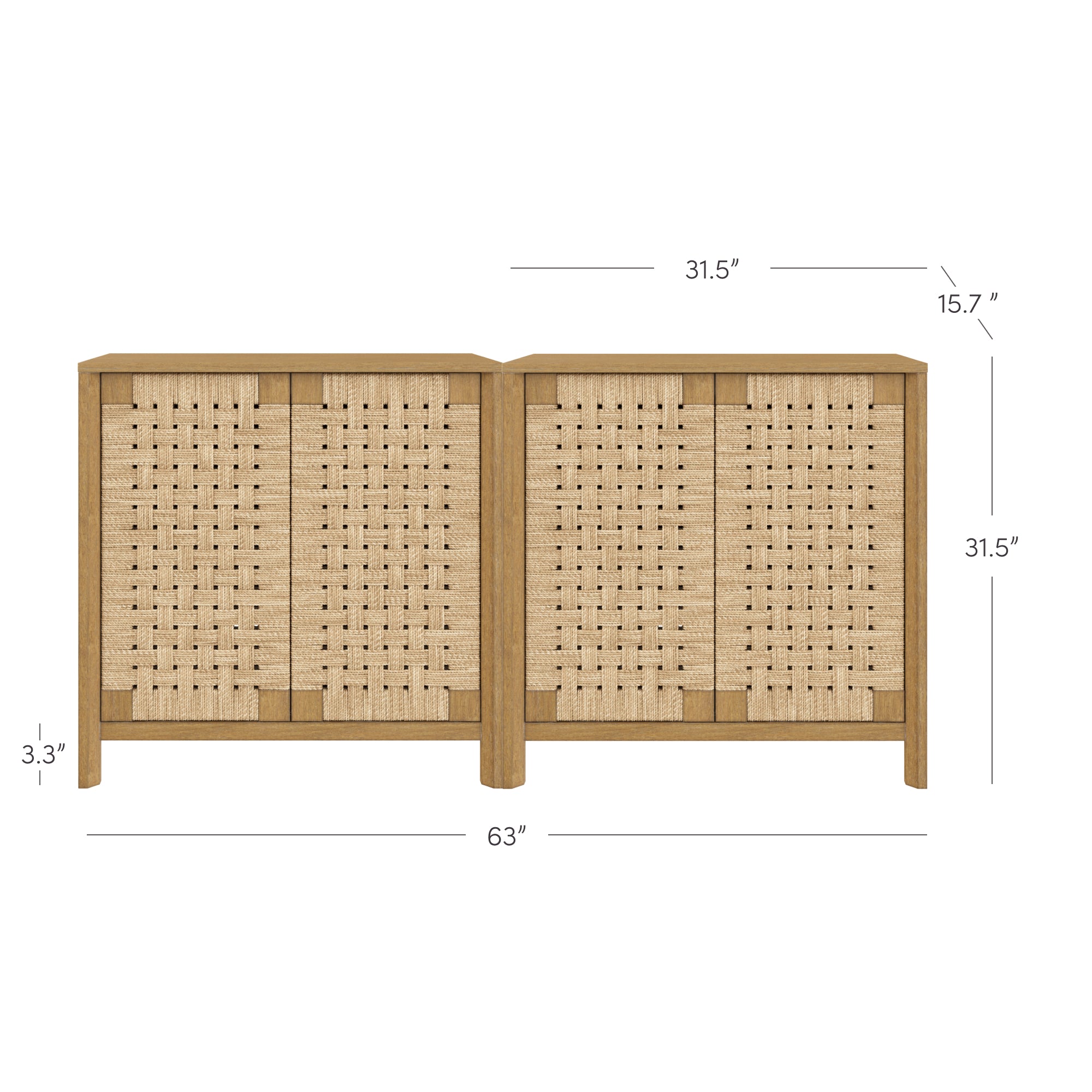 Boho Woven Seagrass Storage Cabinet Credenza Light Brown (Set of 2)