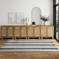 Large Seagrass Arched Storage Cabinet Credenza Light Brown (Set of 4)