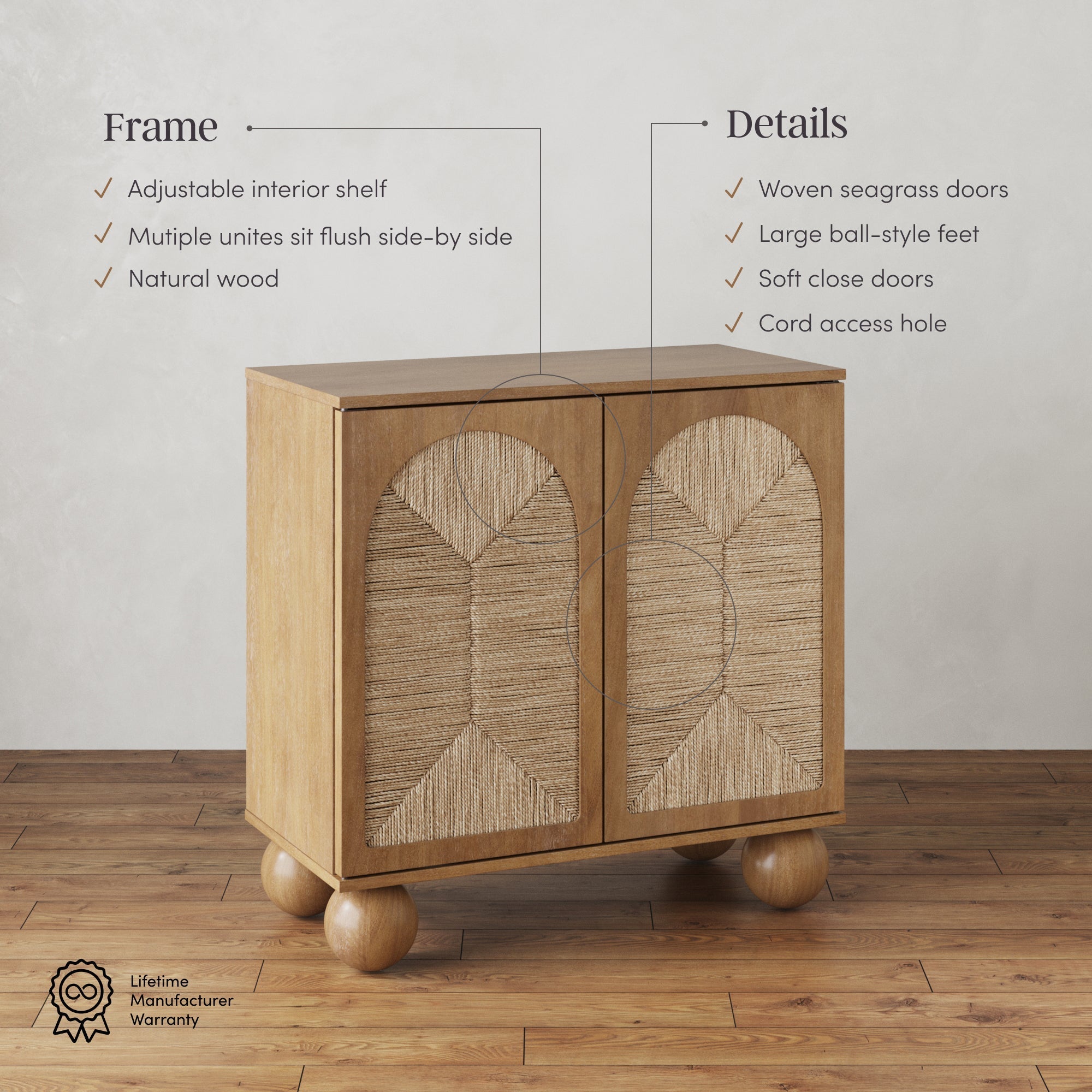 Seagrass Arched TV Console Cabinet for TVs up to 65" Light Brown
