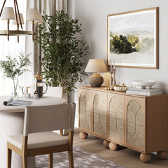 Seagrass Arched Storage Cabinet Credenza Raw Oak (Set of 2)