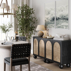 Seagrass Arched Storage Cabinet Credenza Black (Set of 2)