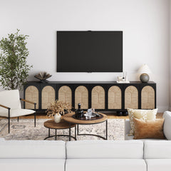 Large Seagrass Arched Storage Cabinet Credenza Black (Set of 4)