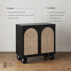 Seagrass Arched Storage Cabinet Credenza Black (Set of 2)