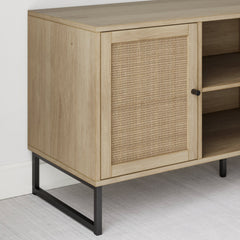 Rattan TV Console Credenza Light Oak (Set of 2)