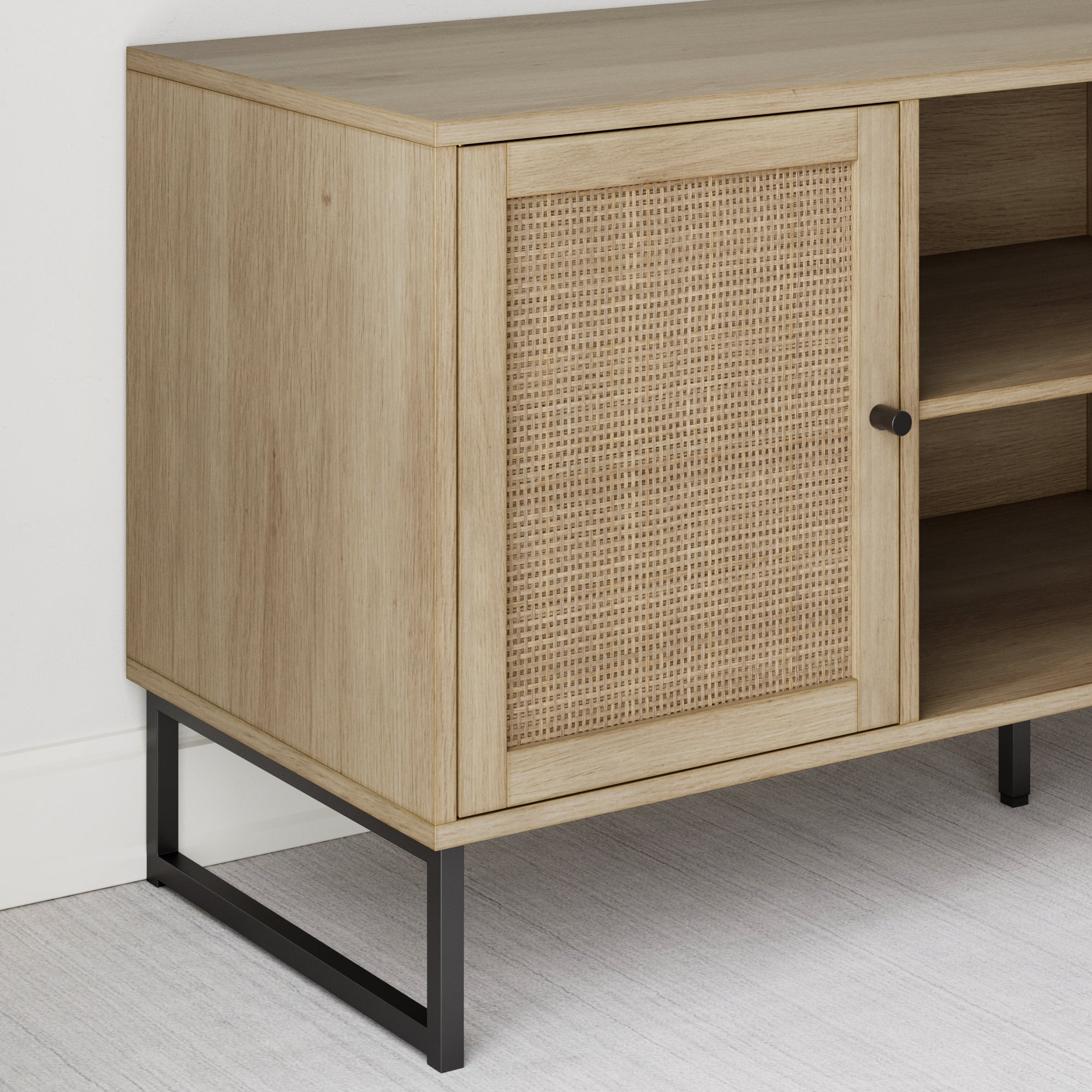 Rattan & Wood 2-Door TV Cabinet Light Oak