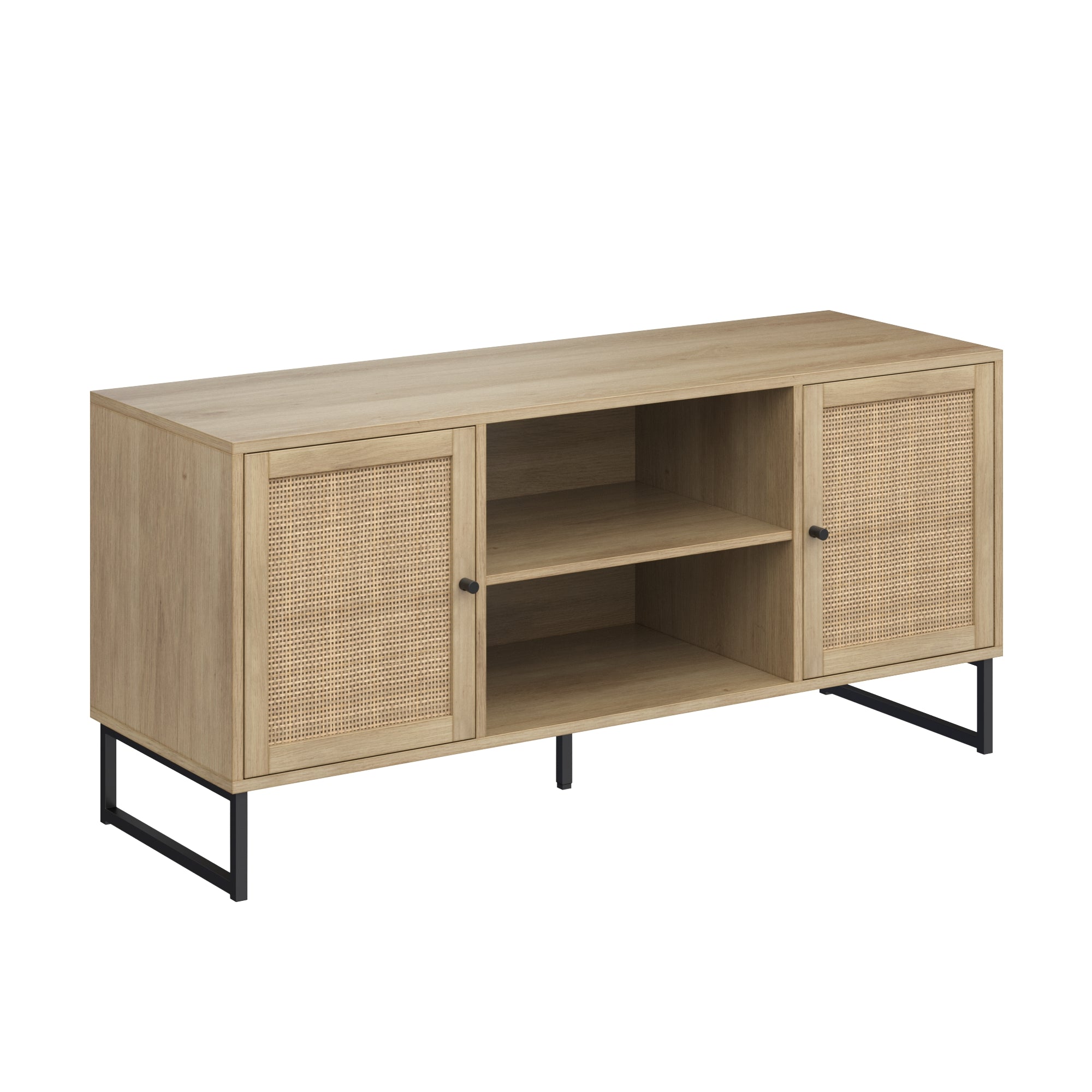 Rattan TV Console Credenza Light Oak (Set of 2)