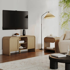 Arched TV Stand and End Table Living Room Set Warm Oak