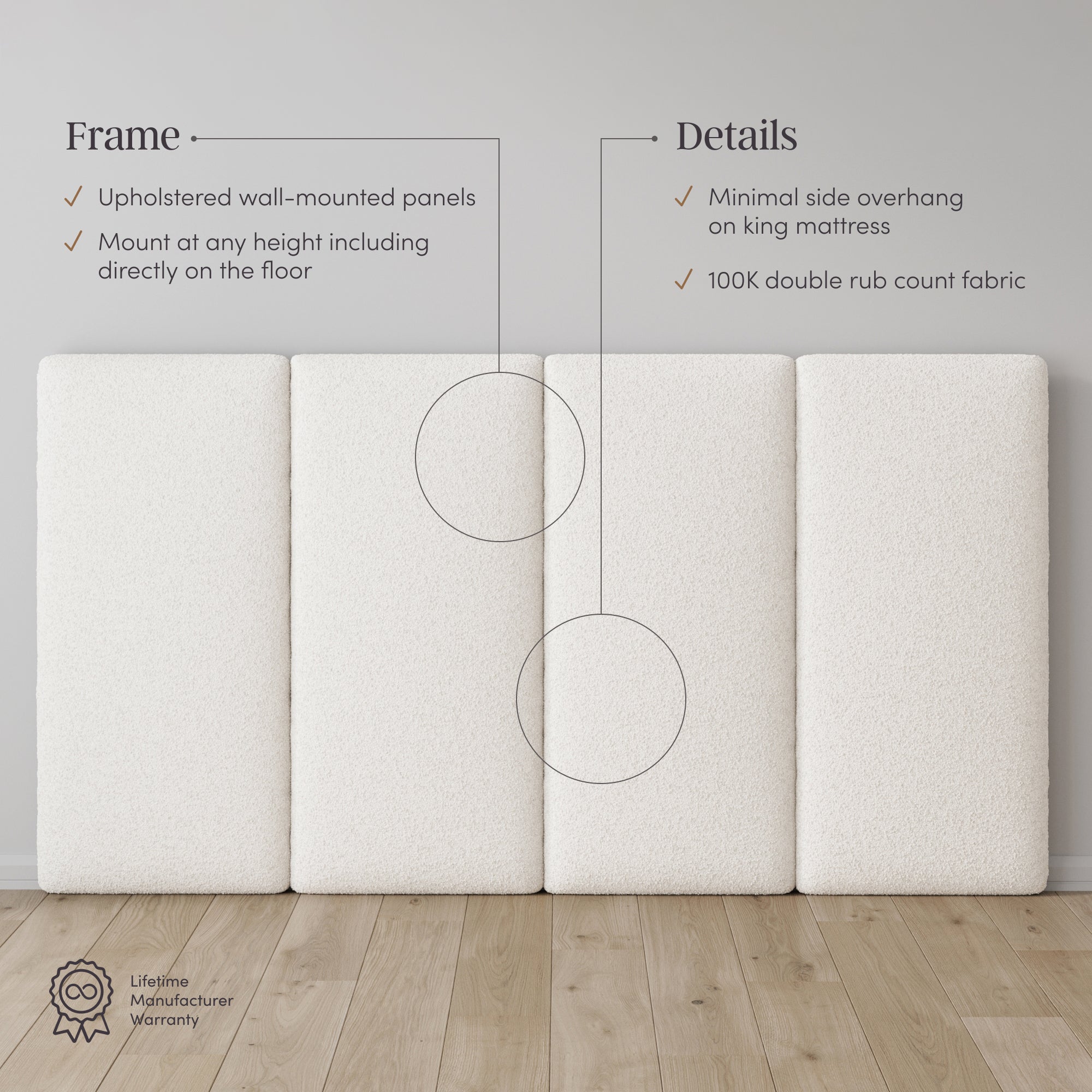 King Wall Mounted Headboard 4 Panel Boucle
