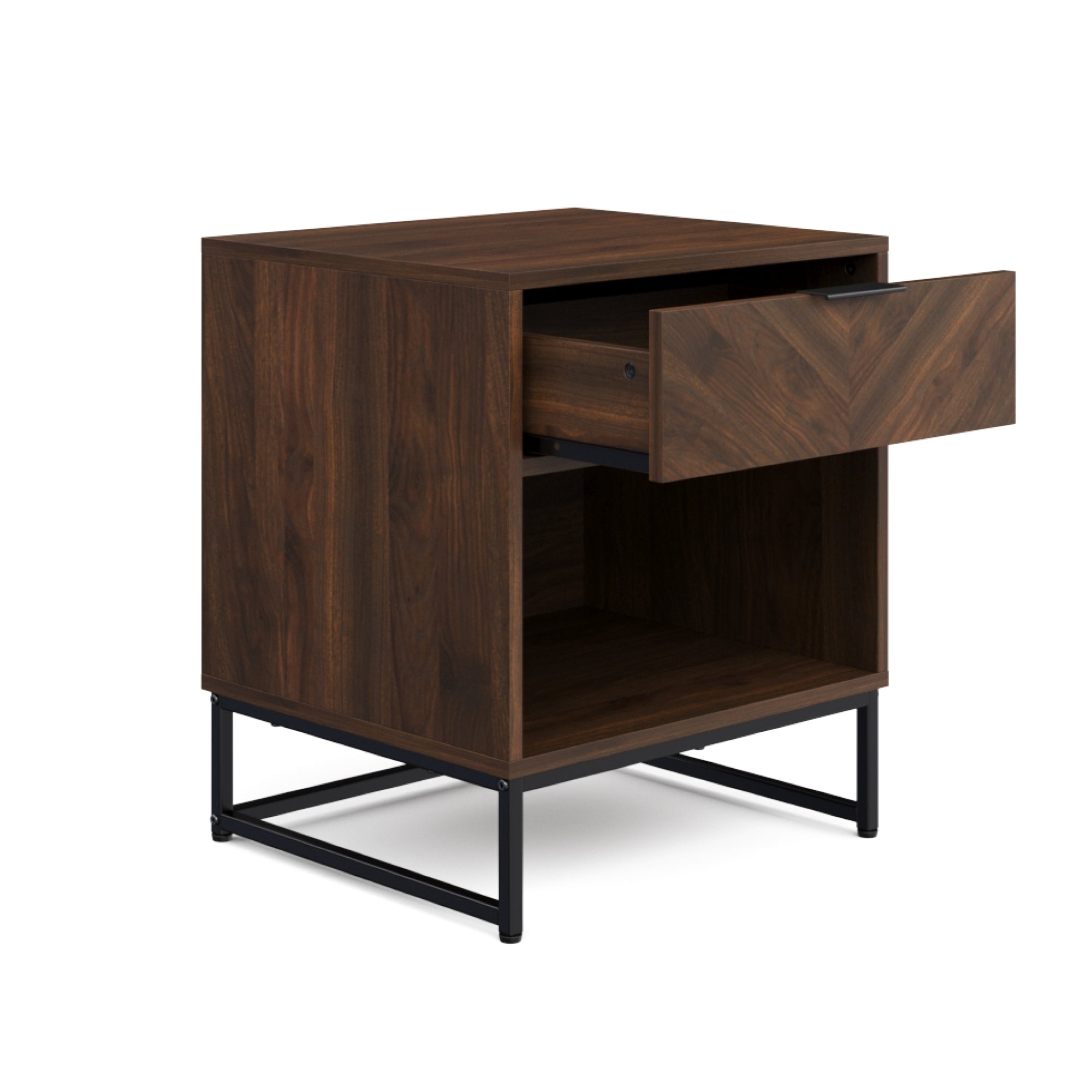 Boucle Queen Headboard and Walnut Nightstand Set