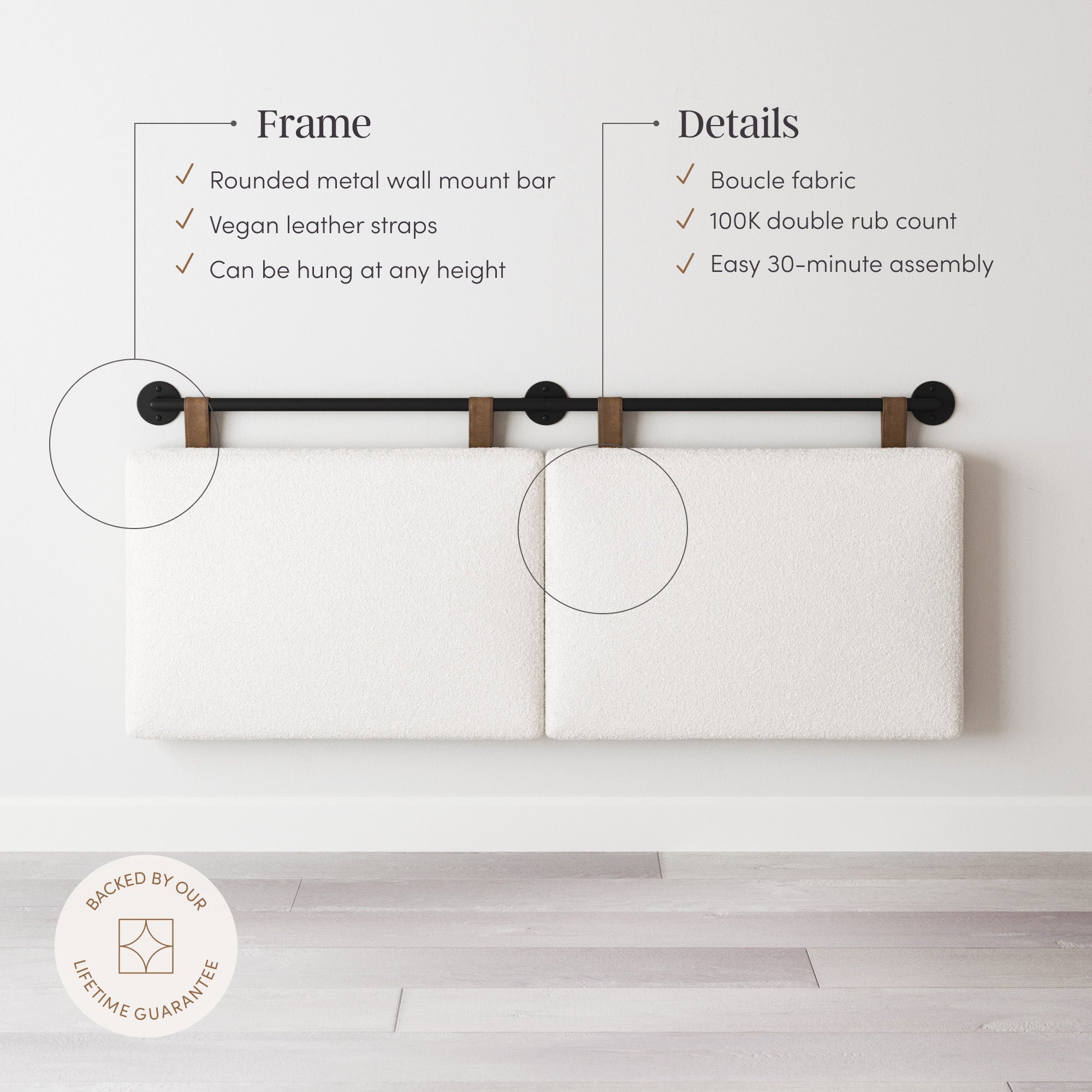 Boucle Upholstered Queen Wall Mount Headboard