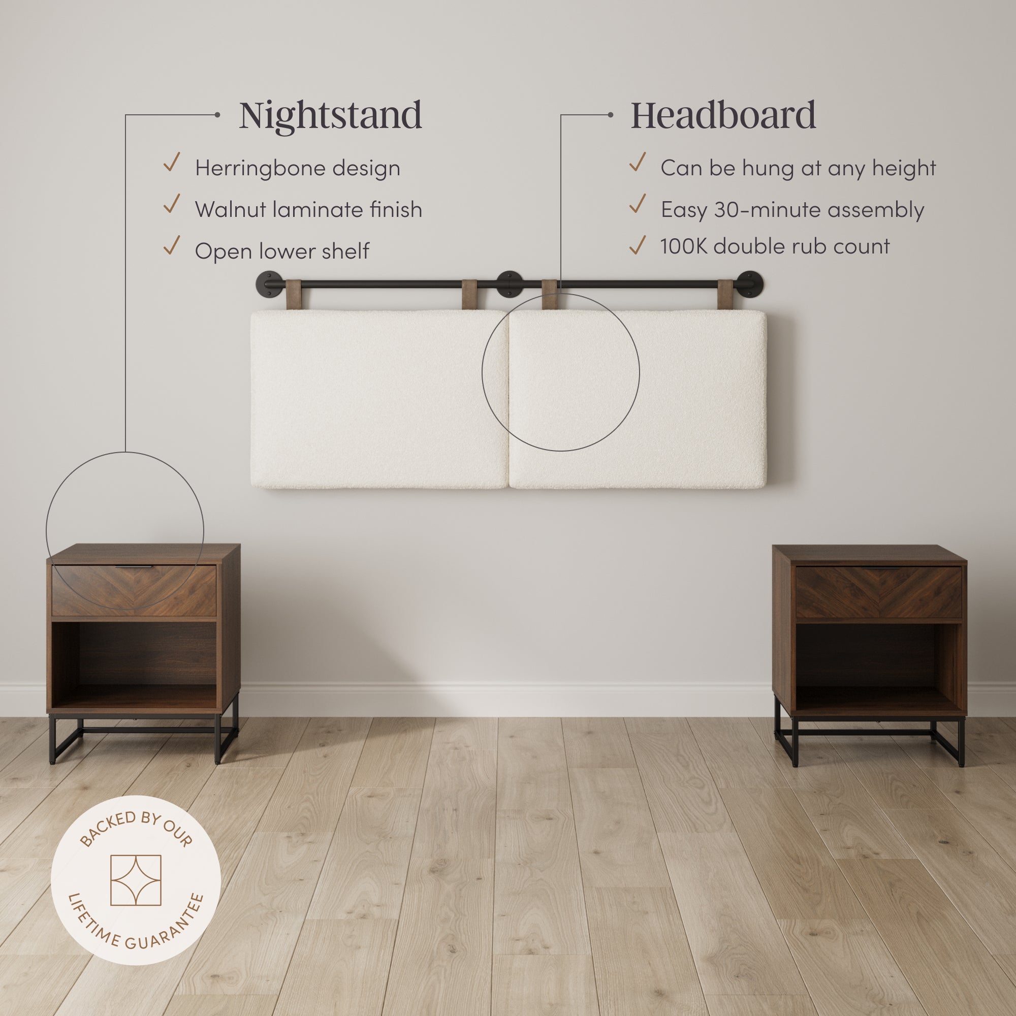 Boucle Upholstered King Headboard and Nightstand Set