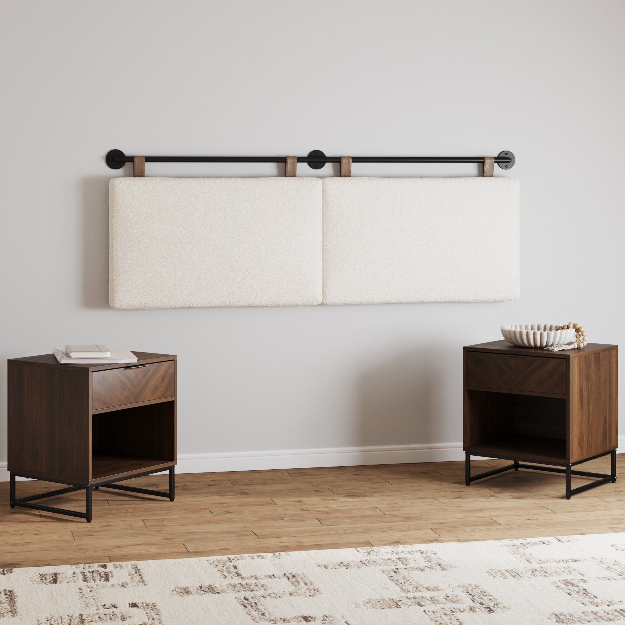 Boucle Upholstered King Headboard and Nightstand Set