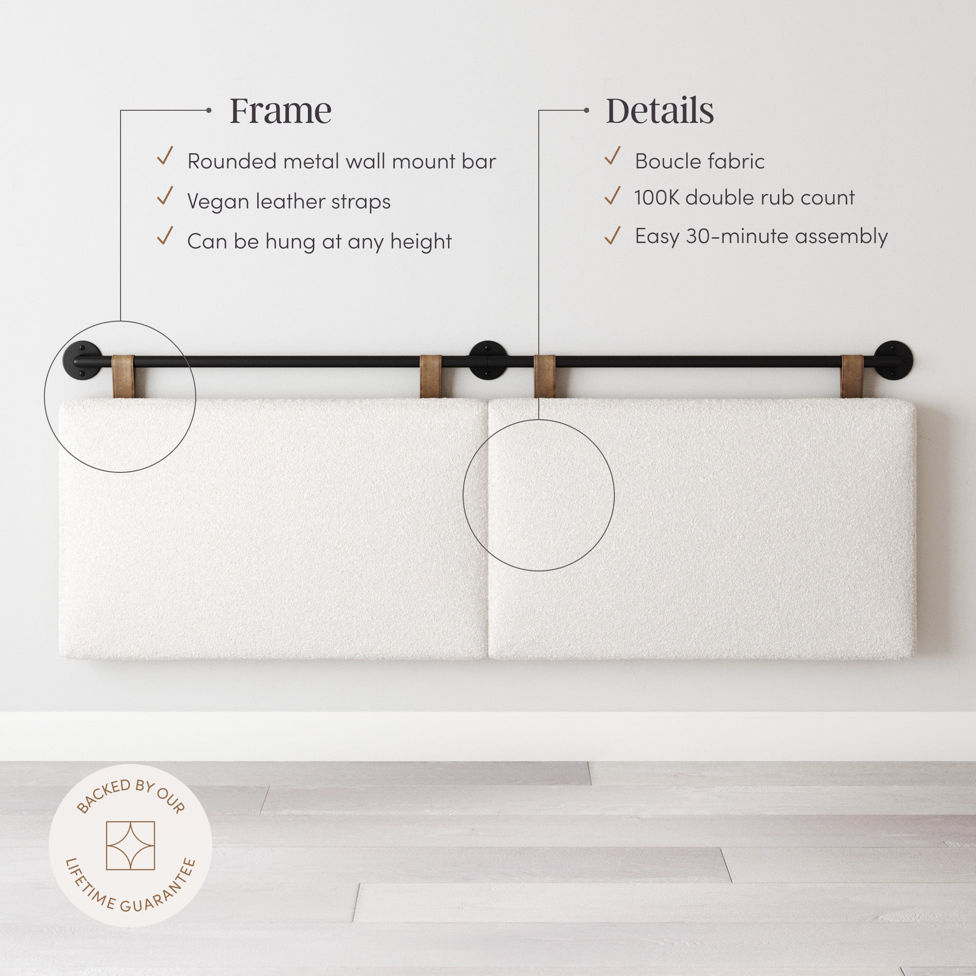 Boucle Upholstered King Wall Mount Headboard