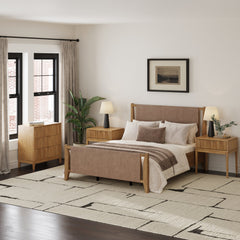 Faux Suede Queen Bedroom Set with 1 Fluted Dresser & 2 Nightstands Light Brown