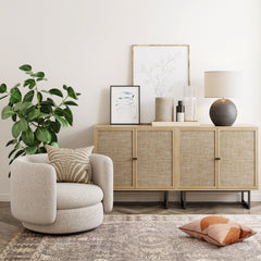 Rattan Storage Cabinet Credenza Oak (Set of 2)