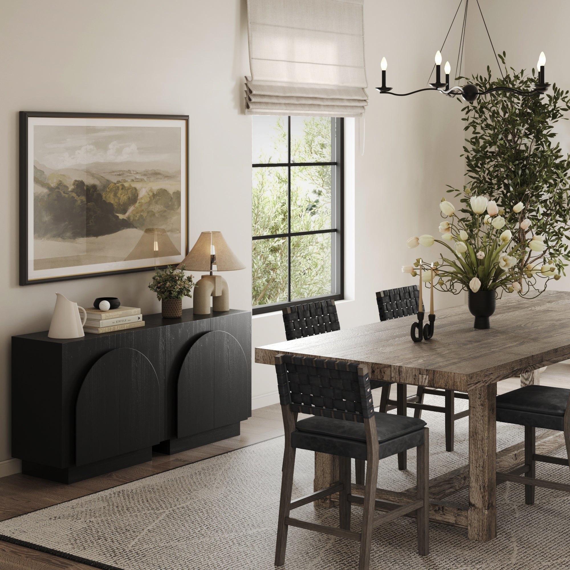 Arched Kitchen Cabinet Credenza Black (Set of 2)