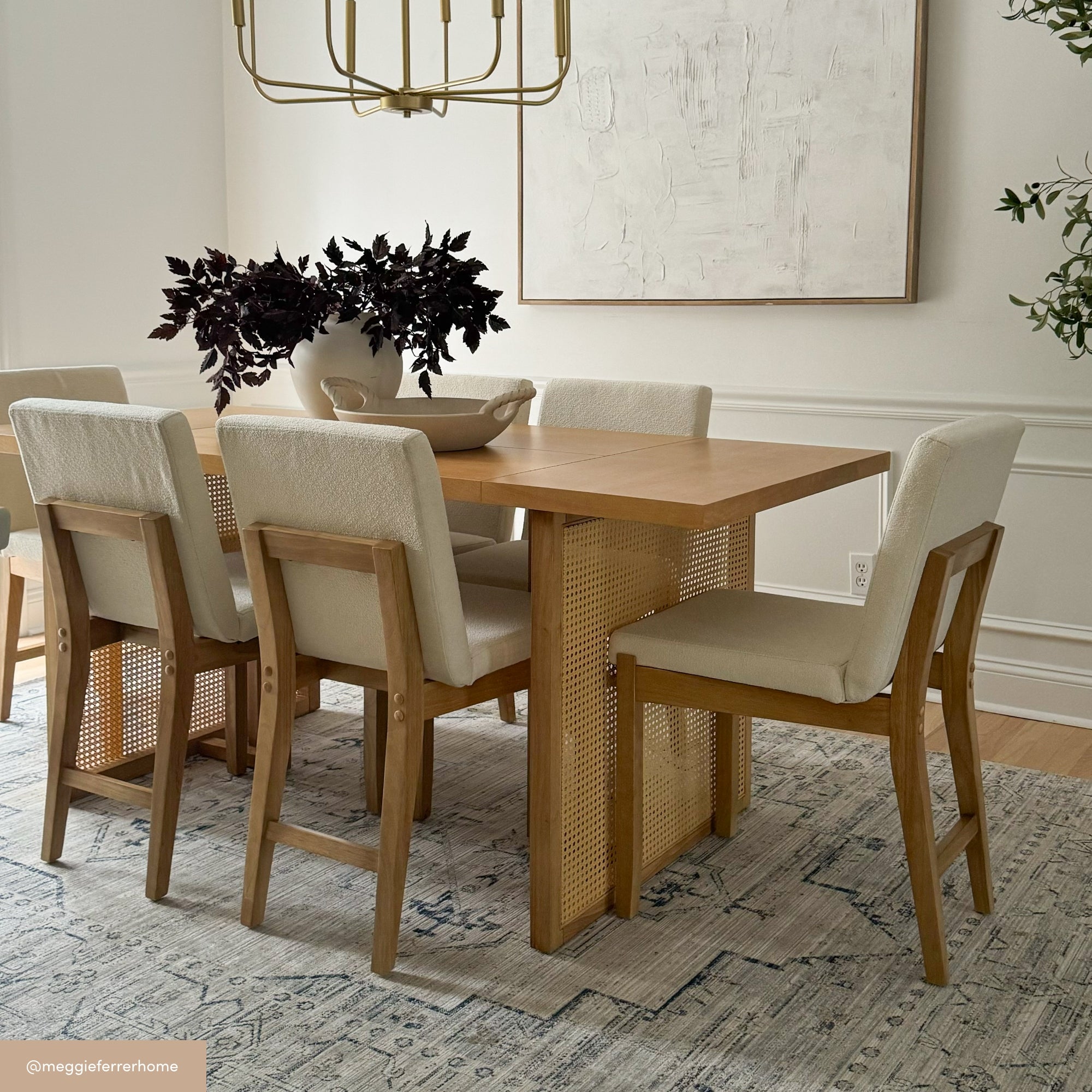Bohemian Wood & Boucle Dining Set (6 Chairs)