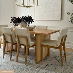 Bohemian Wood & Boucle Dining Set (6 Chairs)